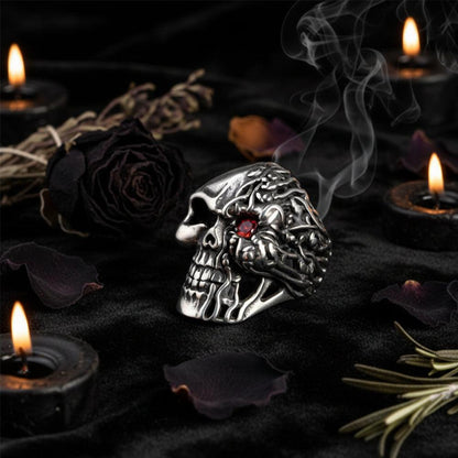Half Burning One-Eye Skull Zircon Ring Sorceress Sanctuary