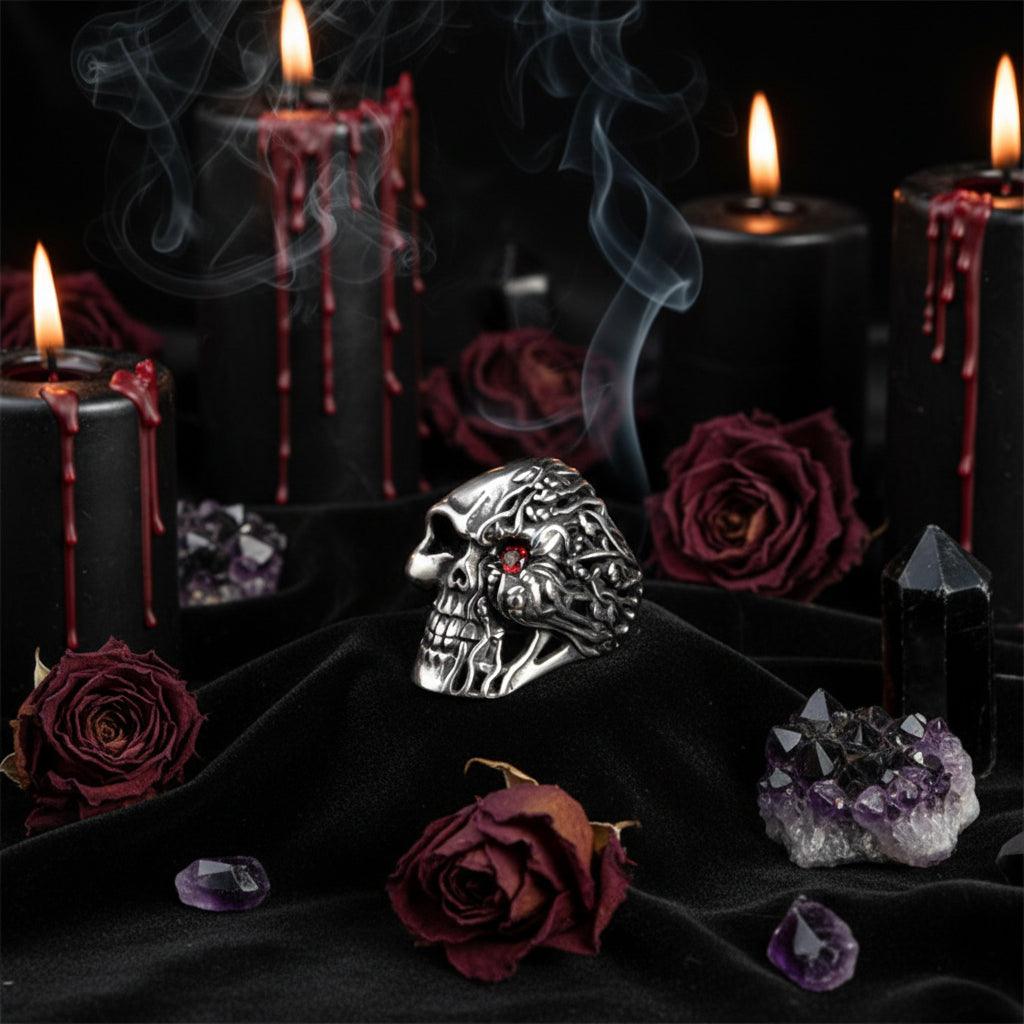 Half Burning One-Eye Skull Zircon Ring Sorceress Sanctuary