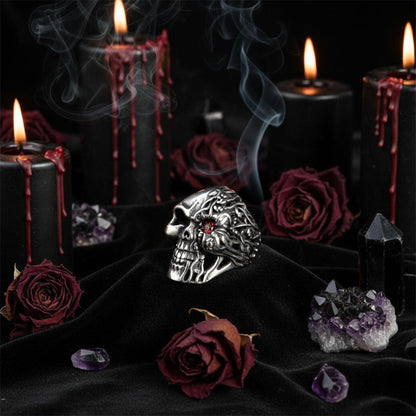 Half Burning One-Eye Skull Zircon Ring Sorceress Sanctuary