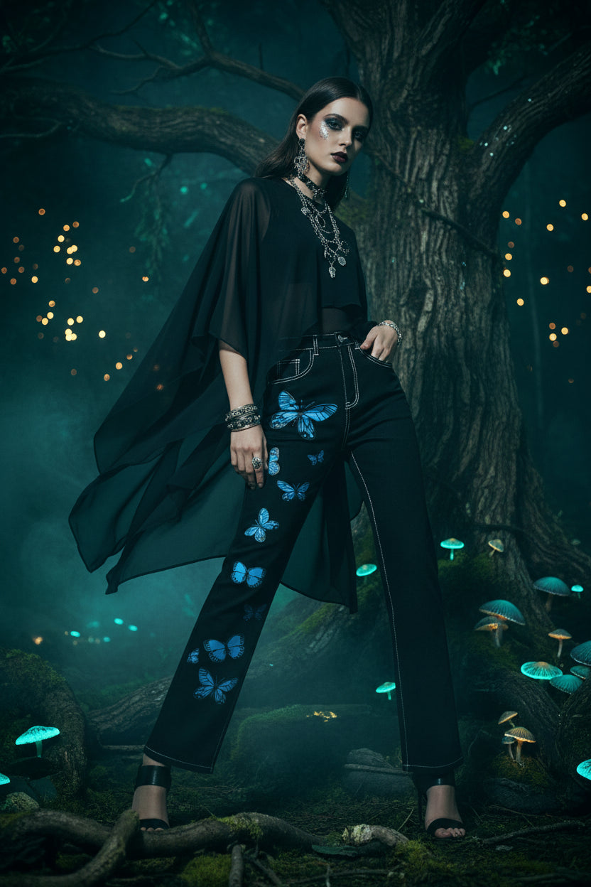 Dark Blue Women's Straight Tube Trousers Sorceress Sanctuary