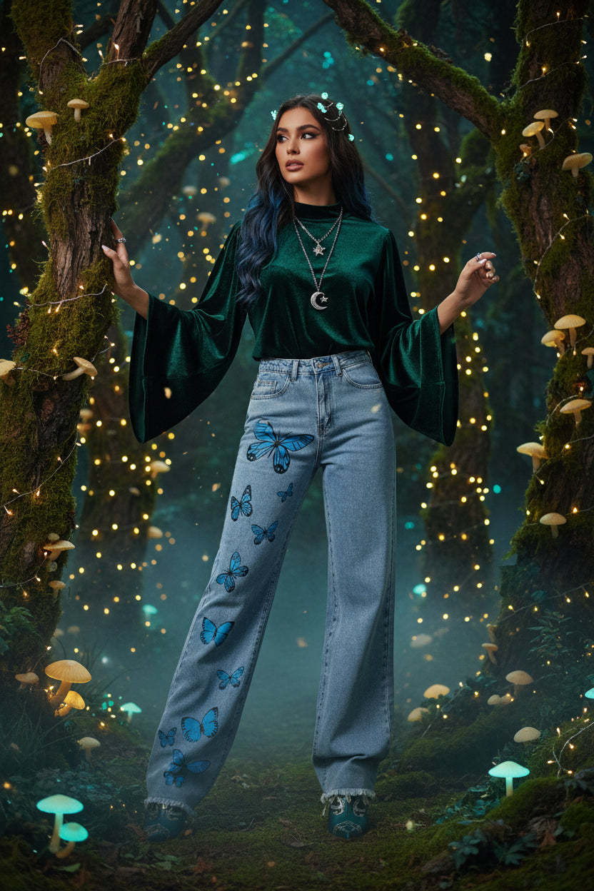 Dark Blue Women's Straight Tube Trousers Sorceress Sanctuary