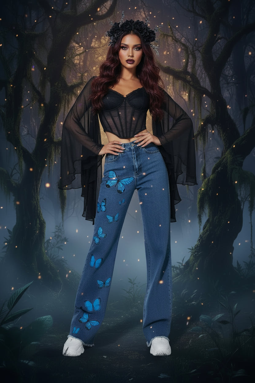 Dark Blue Women's Straight Tube Trousers Sorceress Sanctuary