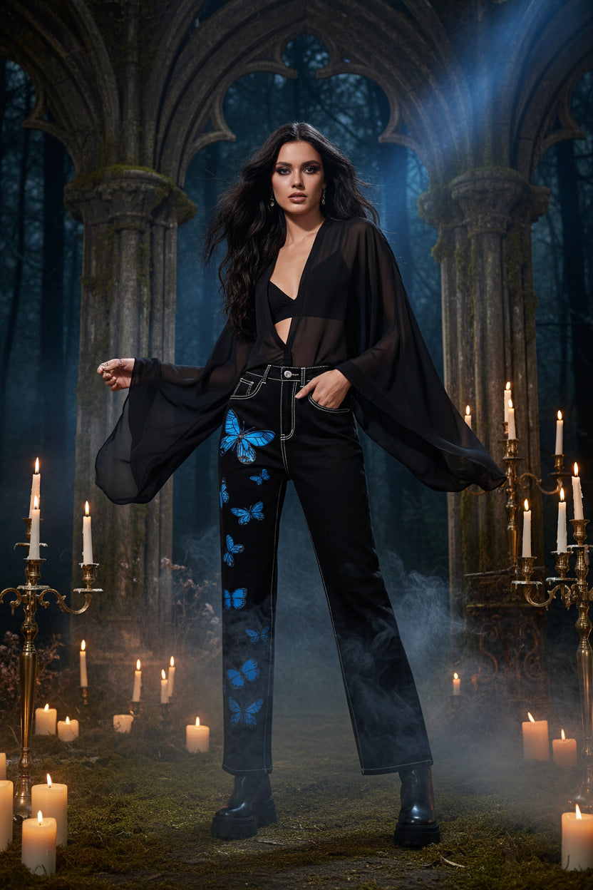 Dark Blue Women's Straight Tube Trousers Sorceress Sanctuary