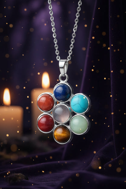 Natural Stone Chakra Pendant with Amethyst Necklace Sorceress Sanctuary