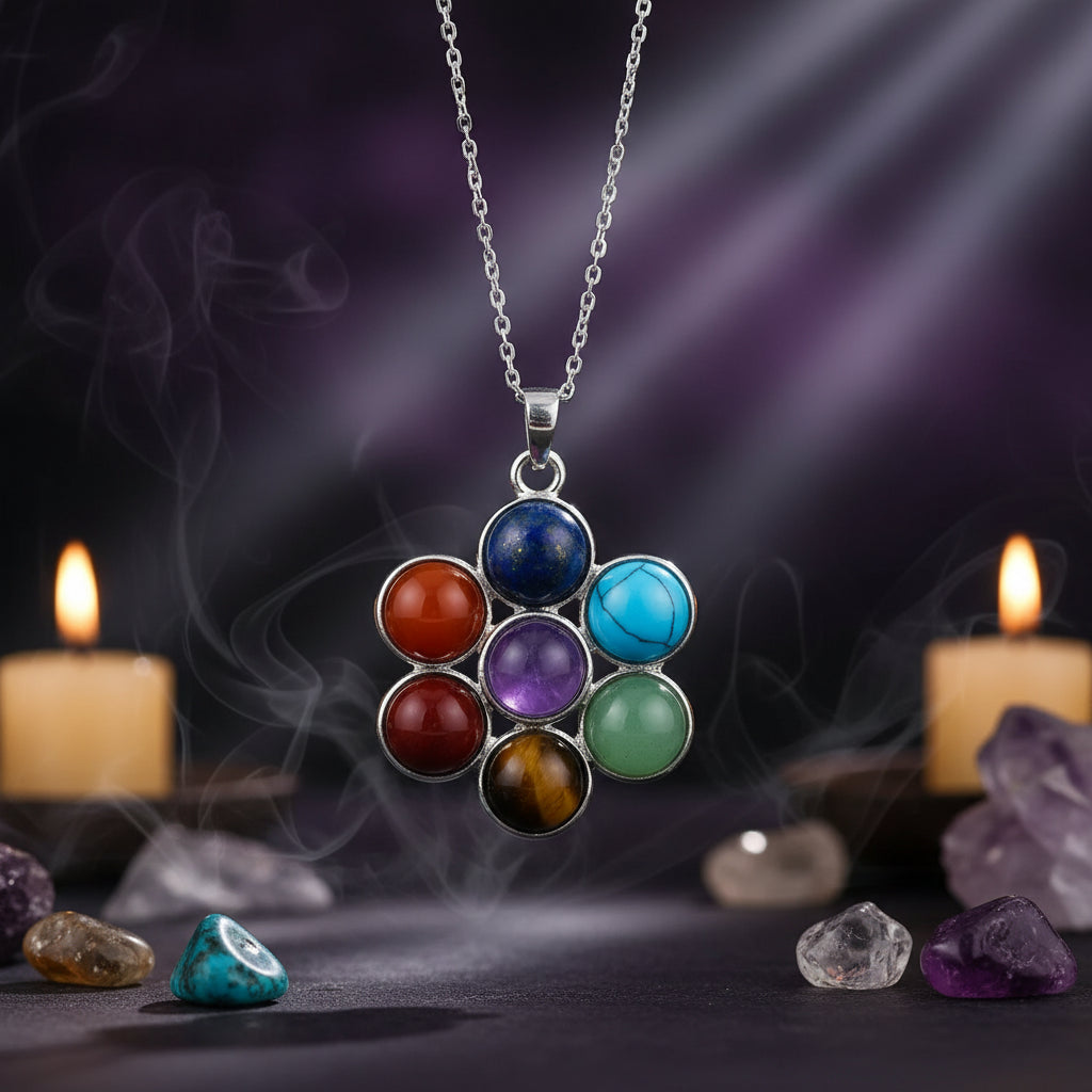 Natural Stone Chakra Pendant with Amethyst Necklace Sorceress Sanctuary