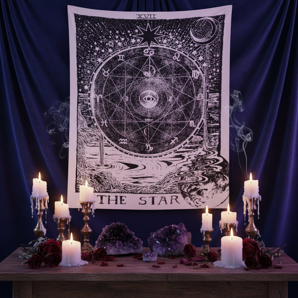 Celestial Astrology Tapestry - Sorceress Sanctuary THE MOON / 150x100-THE MOON / 150x130-THE MOON / 150x200-THE STAR / 150x100-THE STAR / 150x130