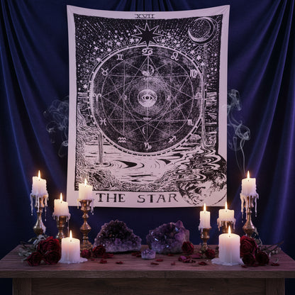 Celestial Astrology Tapestry - Sorceress Sanctuary THE MOON / 150x100-THE MOON / 150x130-THE MOON / 150x200-THE STAR / 150x100-THE STAR / 150x130