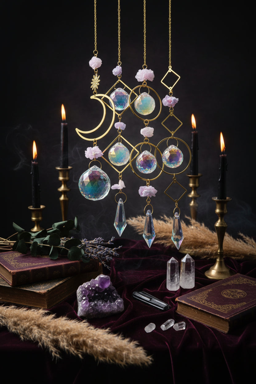 Celestial Crystal Suncatcher - Sorceress Sanctuary Two Rhombuses-Two Circles-A Moon-A Circle