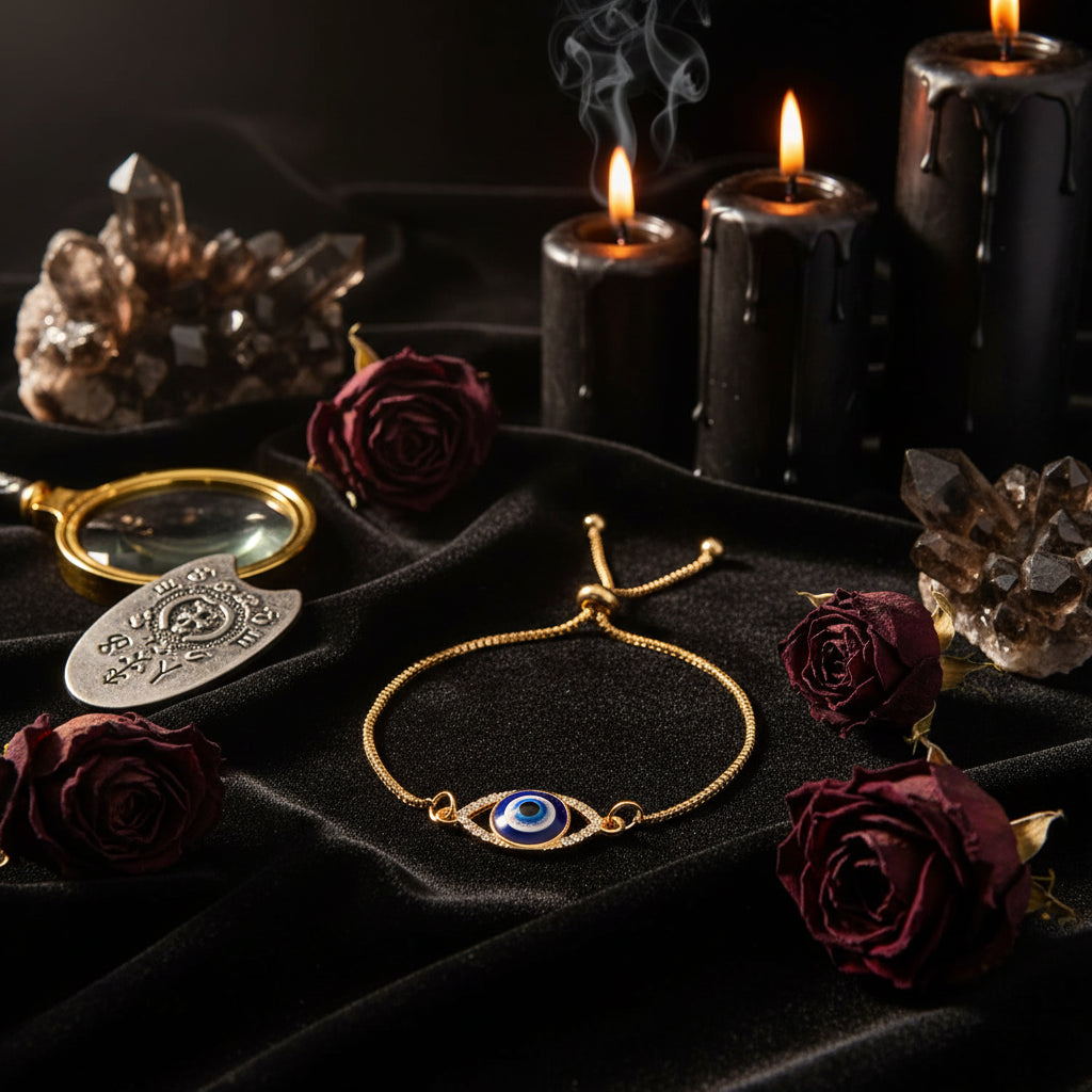 Turkish Evil Eye Bracelet with Hollow Design and Gems Sorceress Sanctuary