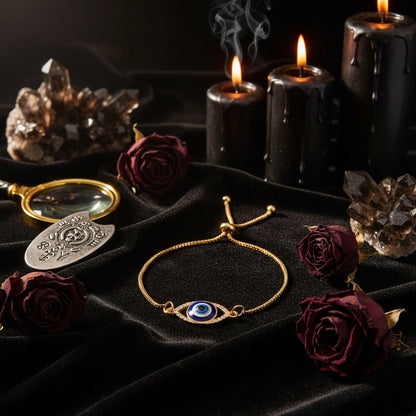 Turkish Evil Eye Bracelet with Hollow Design and Gems Sorceress Sanctuary
