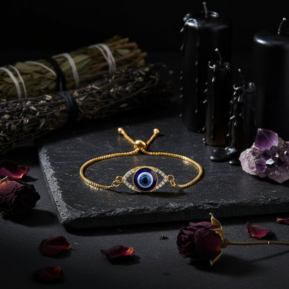 Turkish Evil Eye Bracelet with Hollow Design and Gems Sorceress Sanctuary