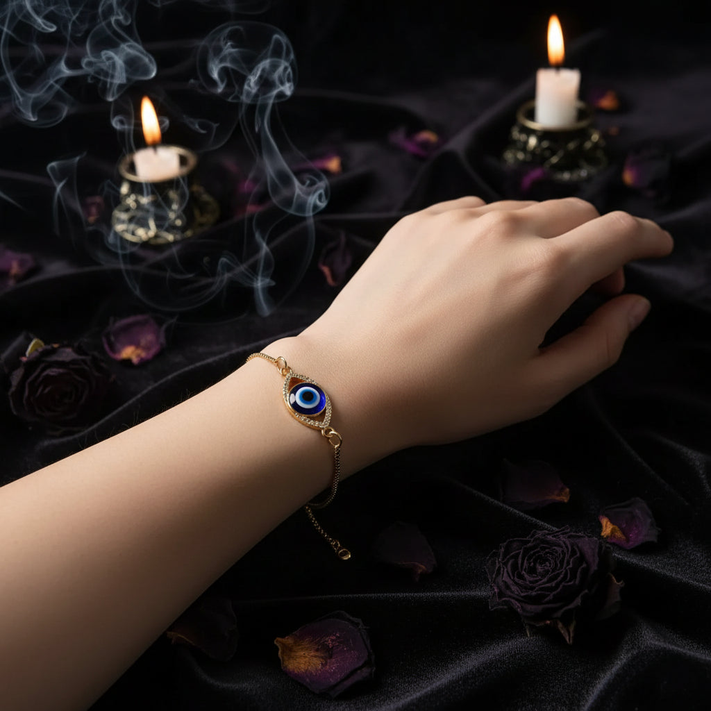 Turkish Evil Eye Bracelet with Hollow Design and Gems Sorceress Sanctuary