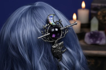 Celestial Wolf Hair Pin - Sorceress Sanctuary Ancient Silver