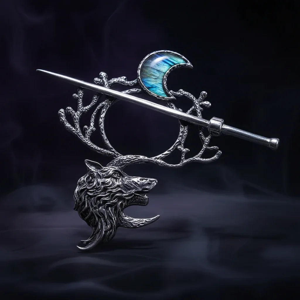 Celestial Wolf Hair Pin - Sorceress Sanctuary Ancient Silver