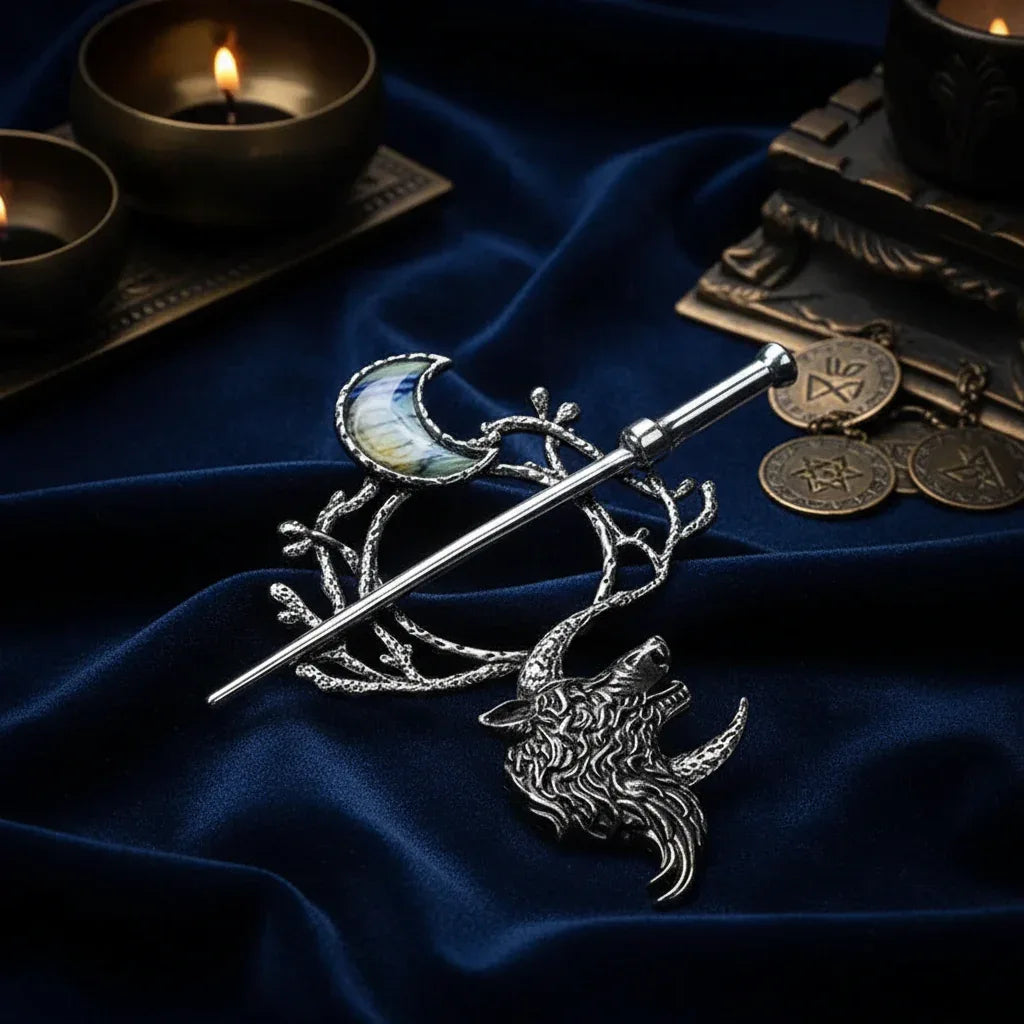 Celestial Wolf Hair Pin - Sorceress Sanctuary Ancient Silver