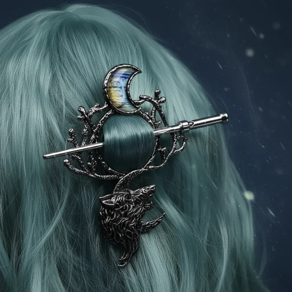 Celestial Wolf Hair Pin - Sorceress Sanctuary Ancient Silver