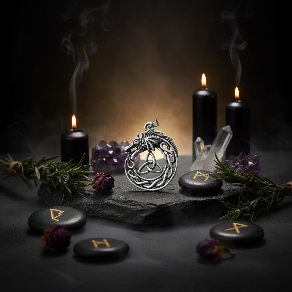 Celtic Dragon Necklace - Sorceress Sanctuary Silver / Material: Alloy  