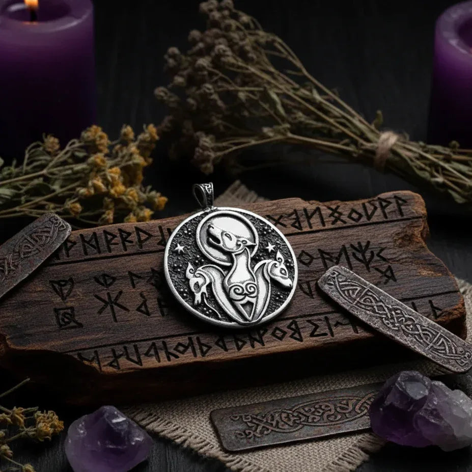 Celtic Hound Necklace - Sorceress Sanctuary Antique Silver Plated Pendant-With Rope