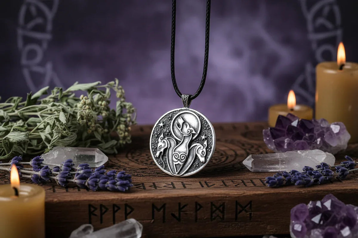 Celtic Hound Necklace - Sorceress Sanctuary Antique Silver Plated Pendant-With Rope