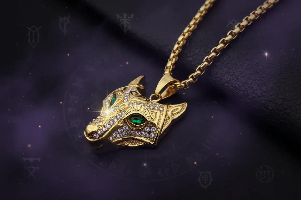 Celtic Wolf Necklace - Sorceress Sanctuary Gold chain / 3mmX50cm-Gold chain / 3mmX61cm-Gold chain / 3mmX70cm-Gold chain / 4mmX61cm-Steel chain / 3mmX50cm