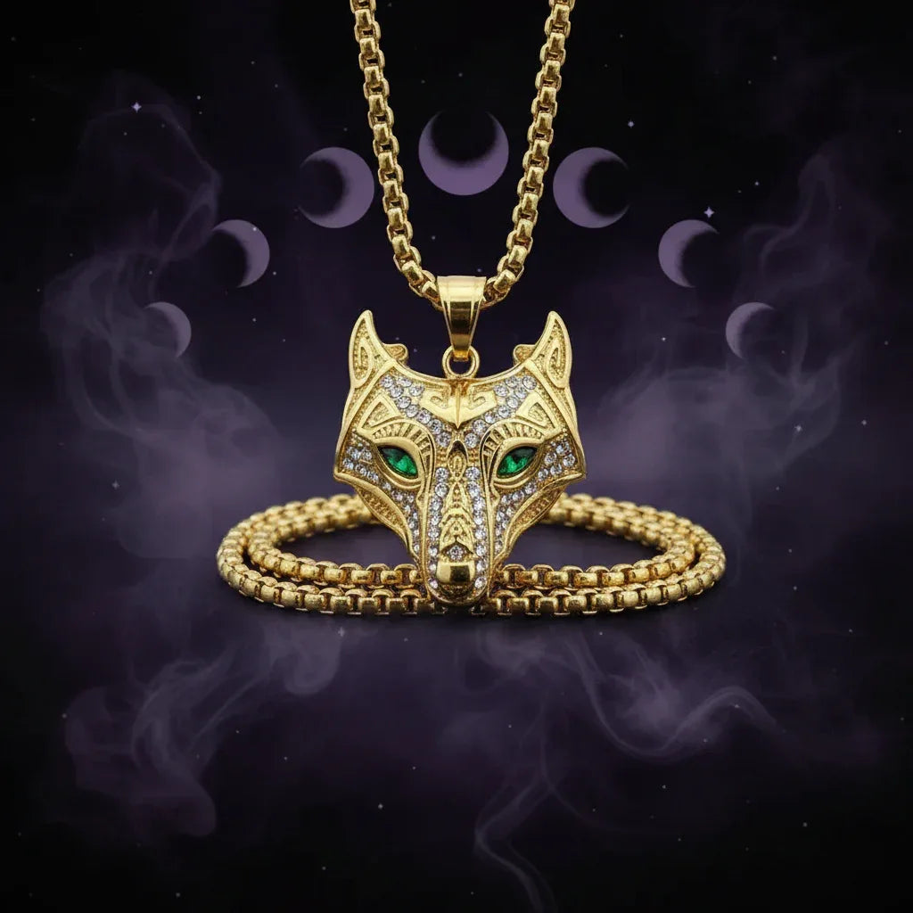 Celtic Wolf Necklace - Sorceress Sanctuary Gold chain / 3mmX50cm-Gold chain / 3mmX61cm-Gold chain / 3mmX70cm-Gold chain / 4mmX61cm-Steel chain / 3mmX50cm