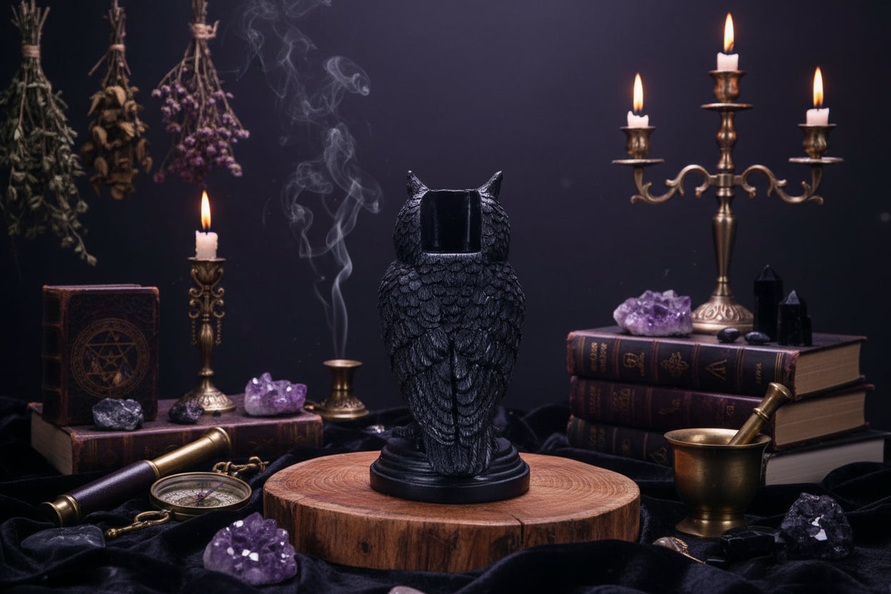 Ceremonial Candle Holder - Sorceress Sanctuary Owl-Crow