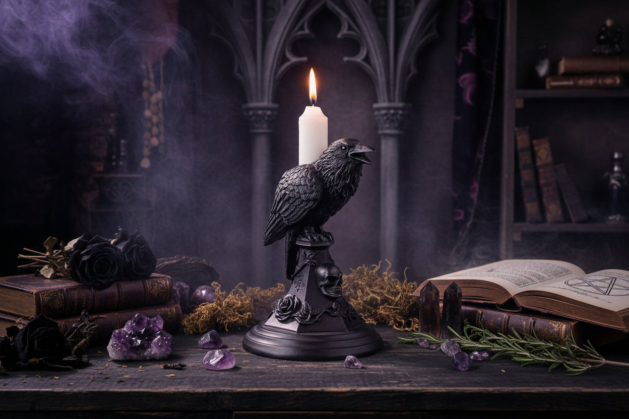 Ceremonial Candle Holder - Sorceress Sanctuary Owl-Crow