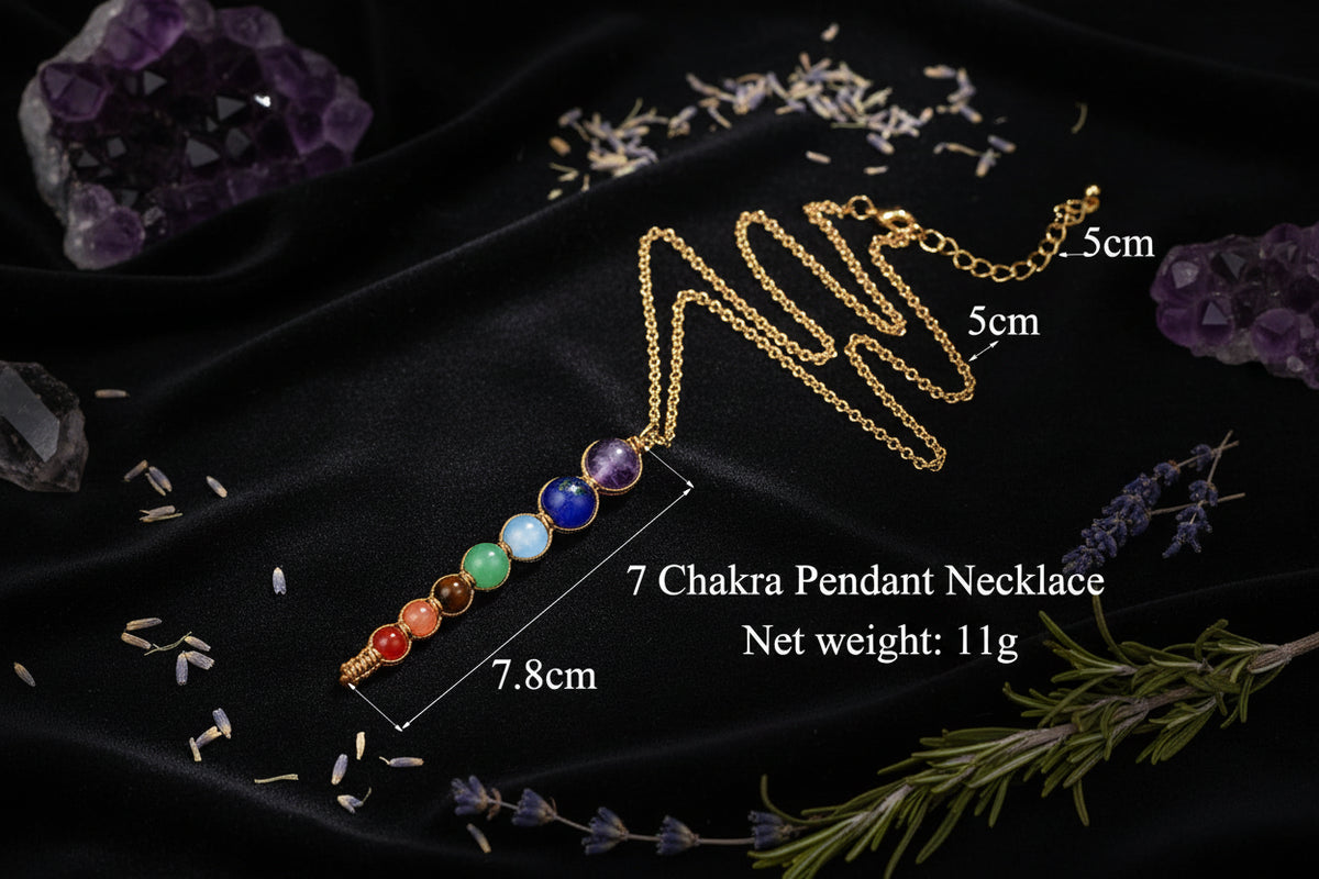 Chakra Beads Necklace - Sorceress Sanctuary Golden rope weaving-Black rope preparation