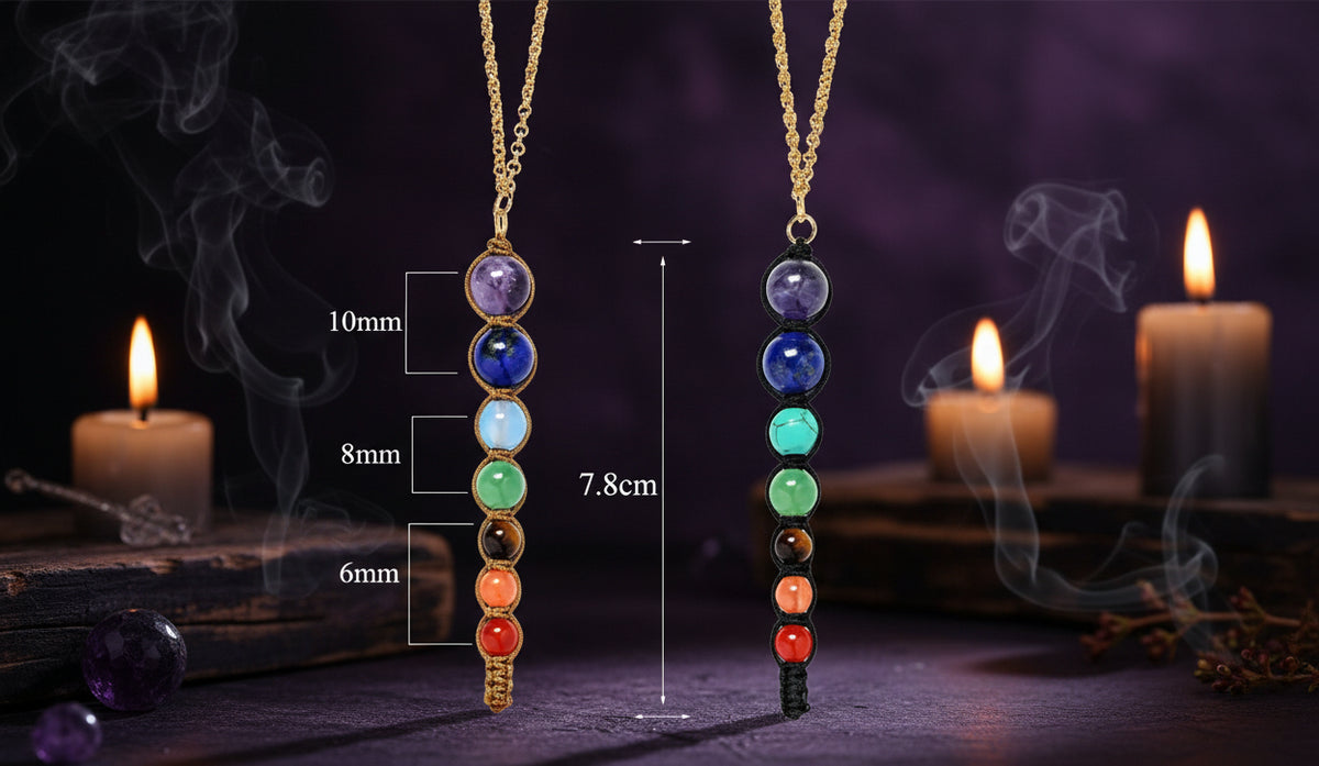 Chakra Beads Necklace - Sorceress Sanctuary Golden rope weaving-Black rope preparation