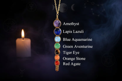 Chakra Beads Necklace - Sorceress Sanctuary Golden rope weaving-Black rope preparation