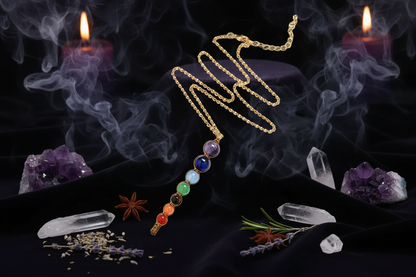 Chakra Beads Necklace - Sorceress Sanctuary Golden rope weaving-Black rope preparation