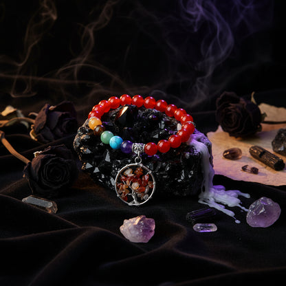 Chakra Crystal Bracelet - Sorceress Sanctuary Obsidian-Green Aventurine-Tiger Eye-Amethyst-White Turquoise