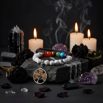 Chakra Crystal Bracelet - Sorceress Sanctuary Obsidian-Green Aventurine-Tiger Eye-Amethyst-White Turquoise