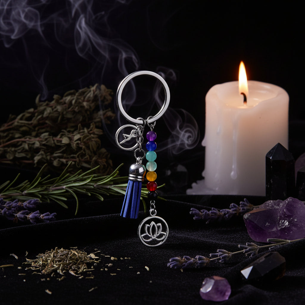 Chakra Lotus Keychain - Sorceress Sanctuary Rose red-Red-Green-Blue