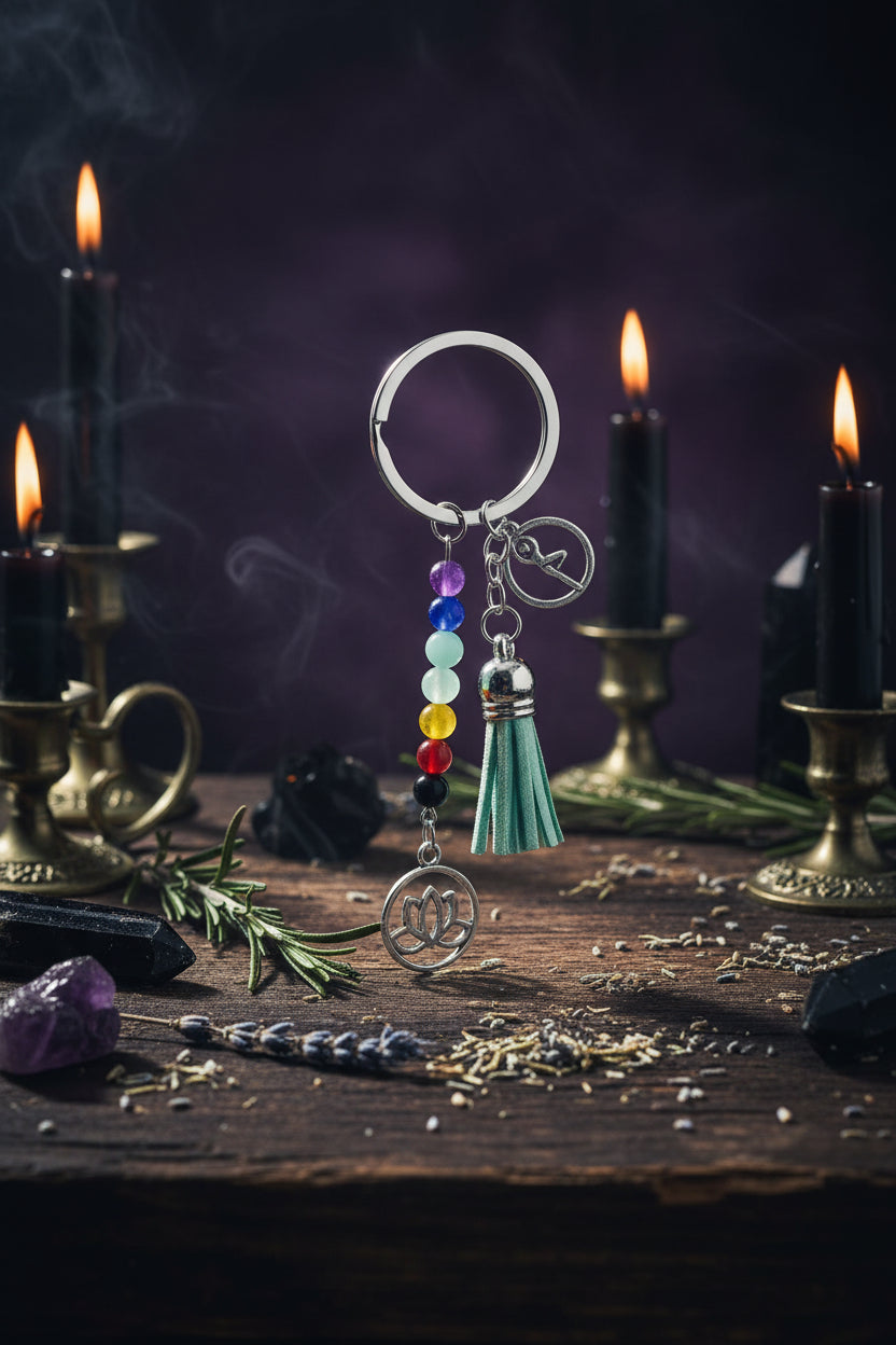 Chakra Lotus Keychain - Sorceress Sanctuary Rose red-Red-Green-Blue