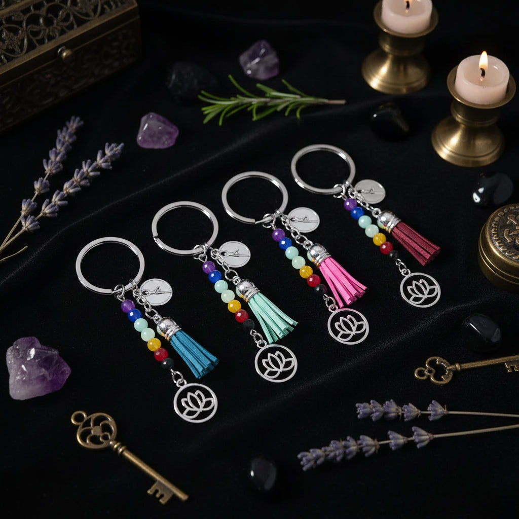 Chakra Lotus Keychain - Sorceress Sanctuary Rose red-Red-Green-Blue