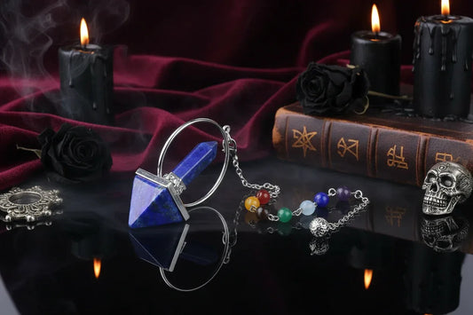 Chakra Pyramid Pendulum - Sorceress Sanctuary Tiger Eye-Lapis lazuli-Pink crystal-Obsidian-Amethyst