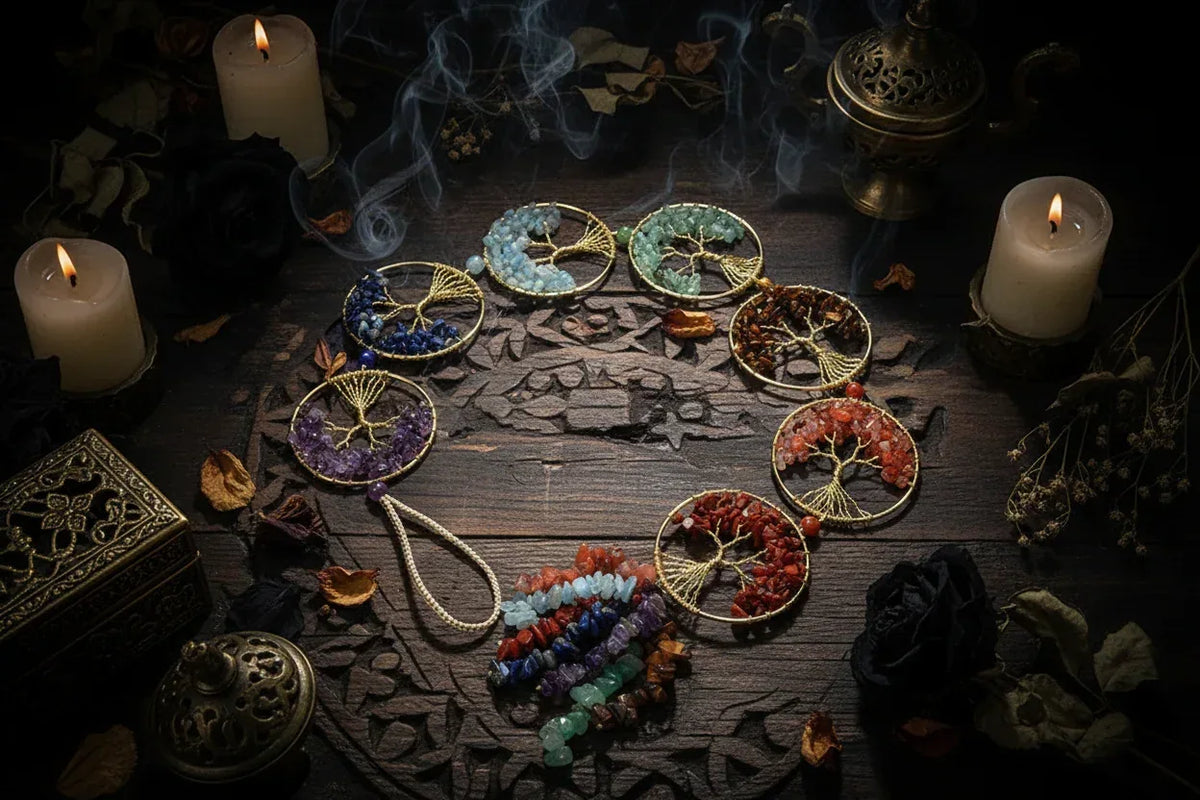 Crystal Chakra Life Tree - Sorceress Sanctuary Crystal Lucky Tree Pendant