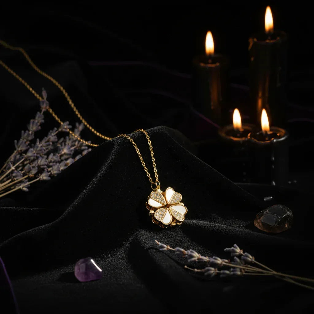 Clover Crystal Necklace - Sorceress Sanctuary Gold
