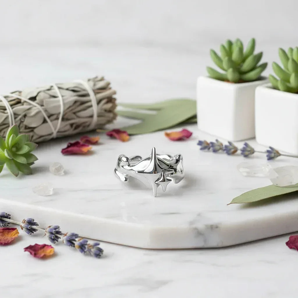 Cosmic Star Ring - Sorceress Sanctuary Black star-Double star ring