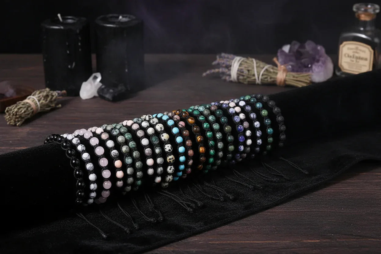 Crystal Beaded Bracelet - Sorceress Sanctuary Phoenix Blue Gold-Volcanic Rock-Haematite-Tree Pattern Agate-Rose Stone