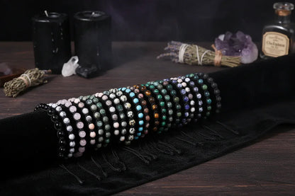 Crystal Beaded Bracelet - Sorceress Sanctuary Phoenix Blue Gold-Volcanic Rock-Haematite-Tree Pattern Agate-Rose Stone