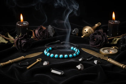 Crystal Beaded Bracelet - Sorceress Sanctuary Phoenix Blue Gold-Volcanic Rock-Haematite-Tree Pattern Agate-Rose Stone