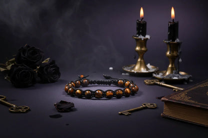 Crystal Beaded Bracelet - Sorceress Sanctuary Phoenix Blue Gold-Volcanic Rock-Haematite-Tree Pattern Agate-Rose Stone