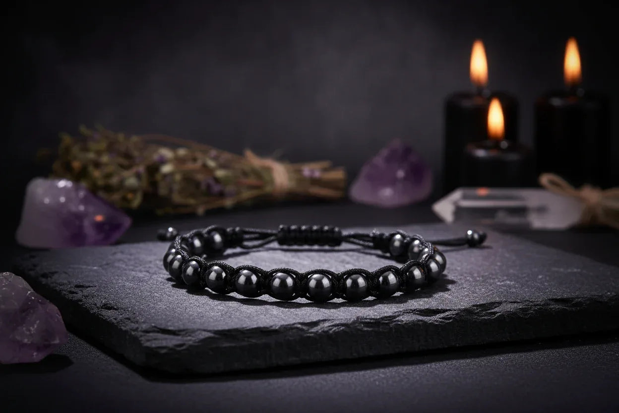 Crystal Beaded Bracelet - Sorceress Sanctuary Phoenix Blue Gold-Volcanic Rock-Haematite-Tree Pattern Agate-Rose Stone
