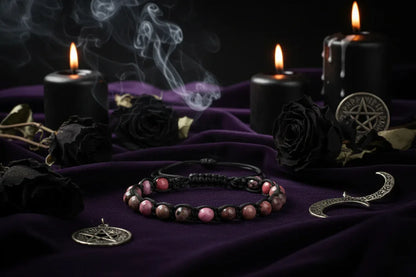 Crystal Beaded Bracelet - Sorceress Sanctuary Phoenix Blue Gold-Volcanic Rock-Haematite-Tree Pattern Agate-Rose Stone