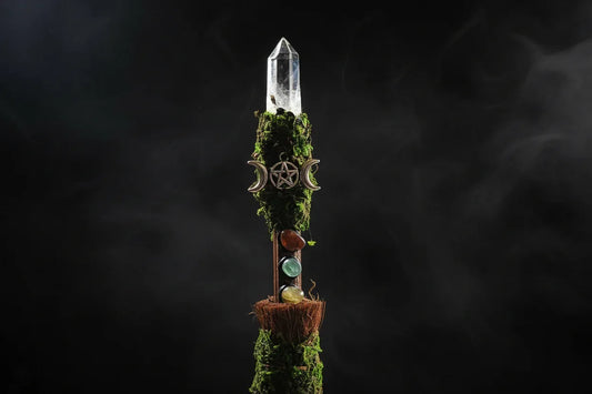 Crystal Besom - Sorceress Sanctuary White Crystal-Labradorite-Green Fluorite-Citrine