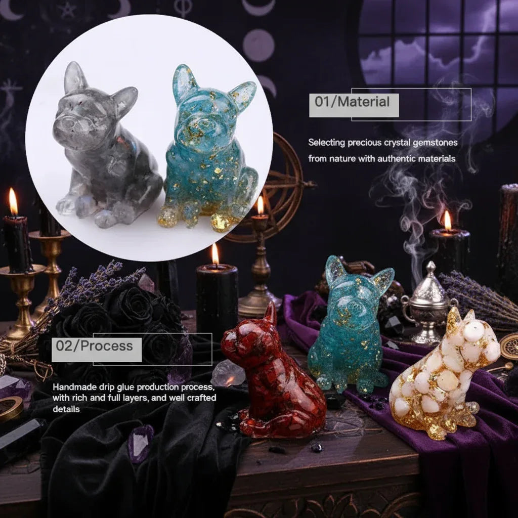 Crystal Bulldog - Sorceress Sanctuary White Crystal-Watermelon Crystal-Tiger's Eye-Aquamarine treasure-Deep Sea Caterpillar