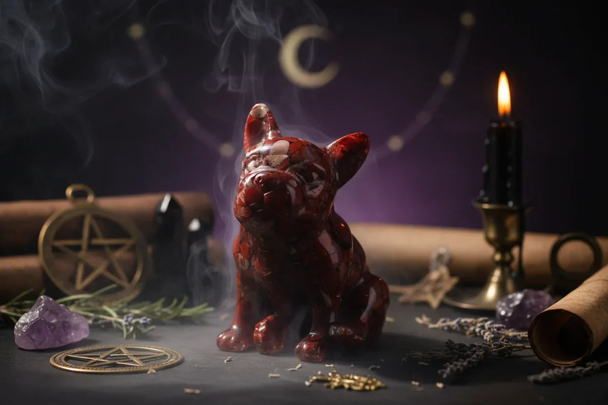 Crystal Bulldog - Sorceress Sanctuary White Crystal-Watermelon Crystal-Tiger's Eye-Aquamarine treasure-Deep Sea Caterpillar