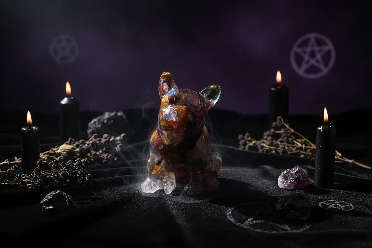 Crystal Bulldog - Sorceress Sanctuary White Crystal-Watermelon Crystal-Tiger's Eye-Aquamarine treasure-Deep Sea Caterpillar